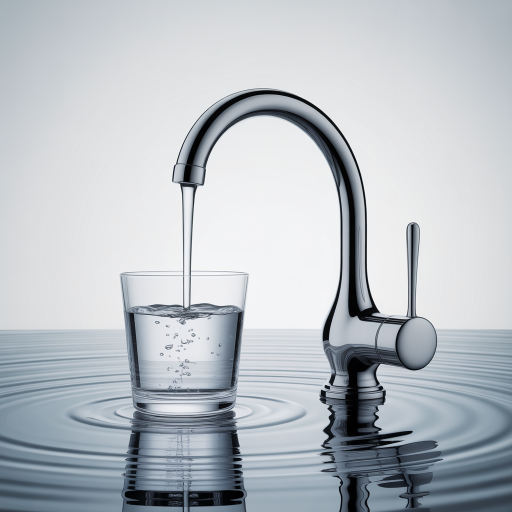 Woda redox - kran i szklanka z wodą
