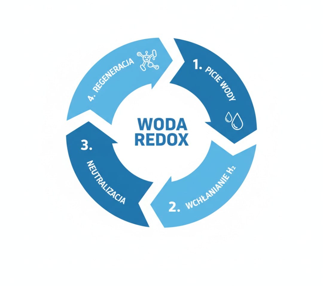 Cykl działania wody redox - 4 etapy